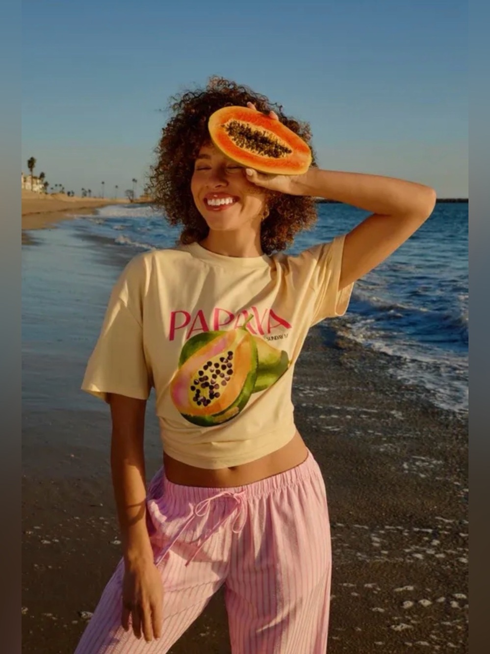 141 Papaya Graphic Crop Tee - Cream